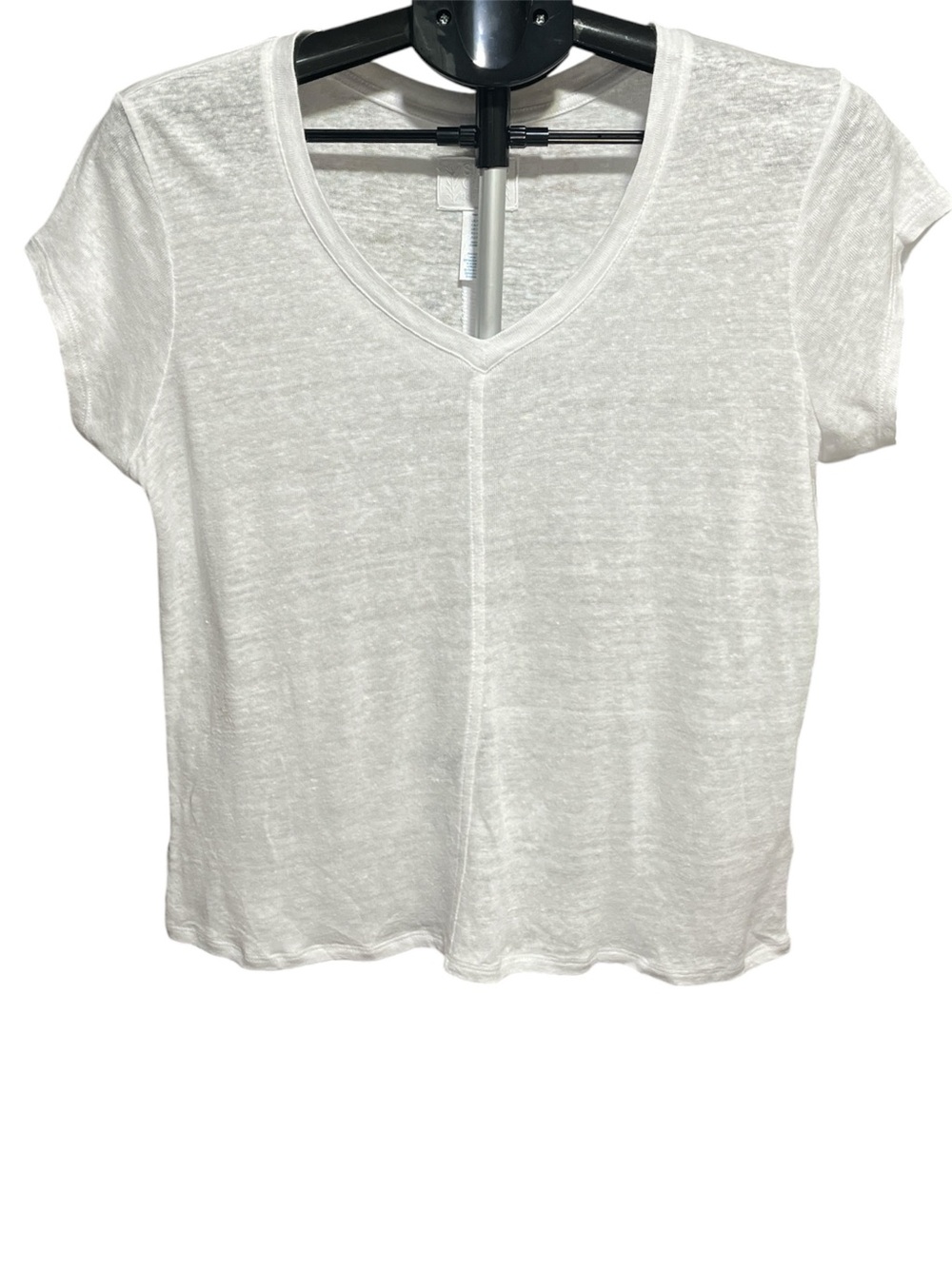 Sigrid Olsen White V-Neck Short Sleeve Tee 100% LINEN